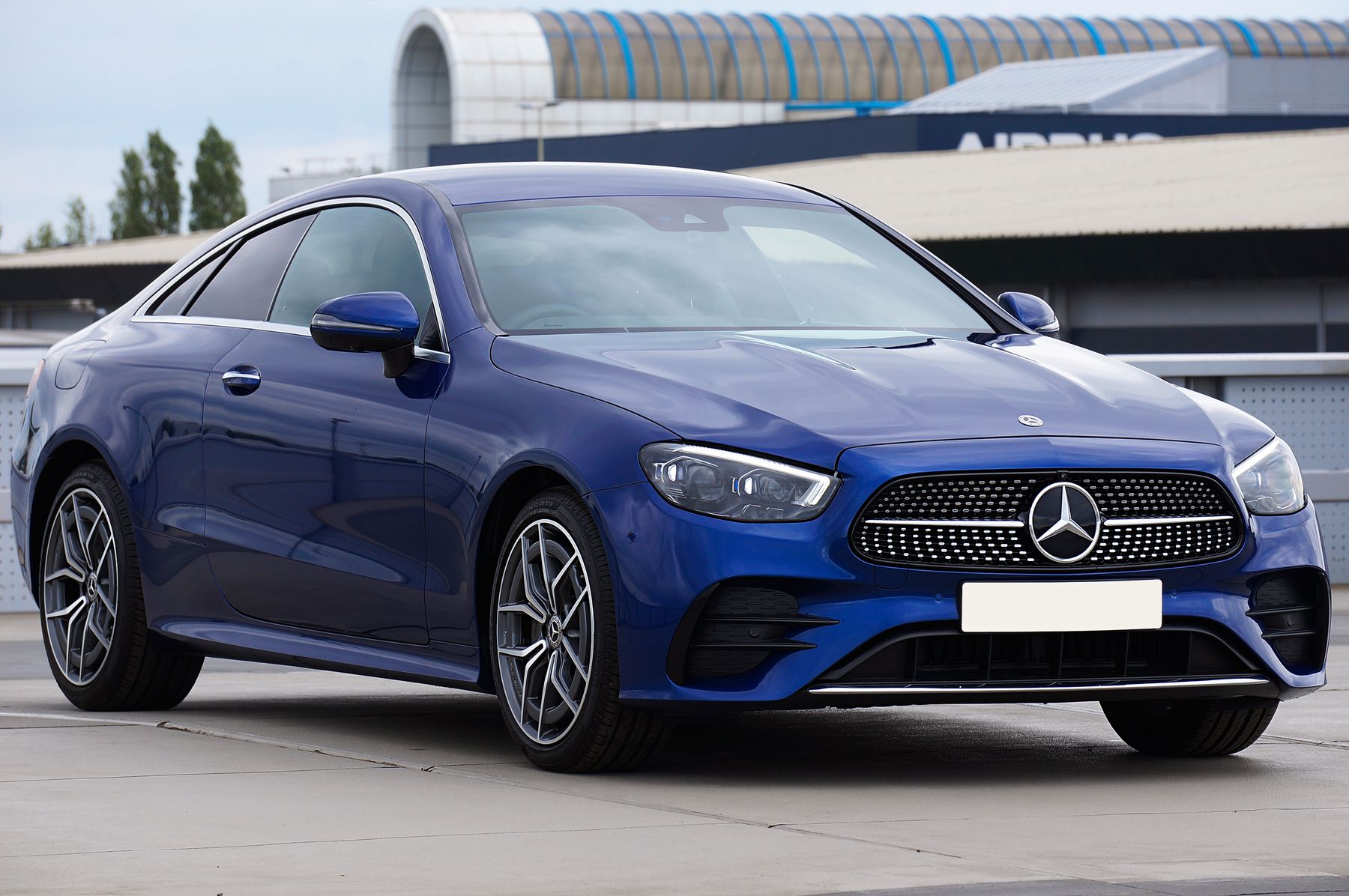 Blue Mercedes-Benz E-Class coupe